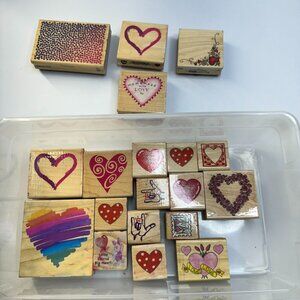 19 pieces Wooden Stamps Big and Small Hearts I Love You